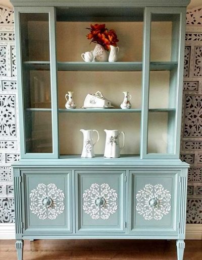 Display Cabinet - Blue with raised stencil doors