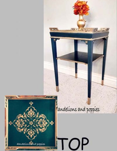 Side Table - Gold stencil over teal