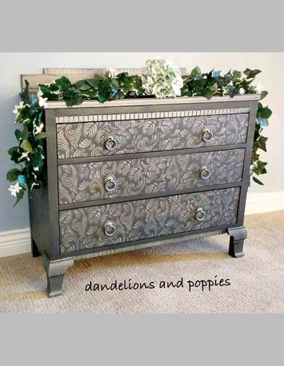 Chest of Drawers - Grey and silver with stencilled drawers