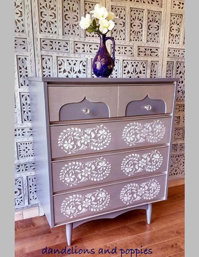 Chest of Drawers - Mauve with raised stencil