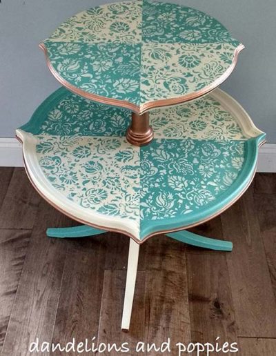 Tiered Occasional Table - Teal, cream and gold stencilled. Designed for a stencil company