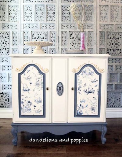 Cabinet - Grey, cream and gold with toile design