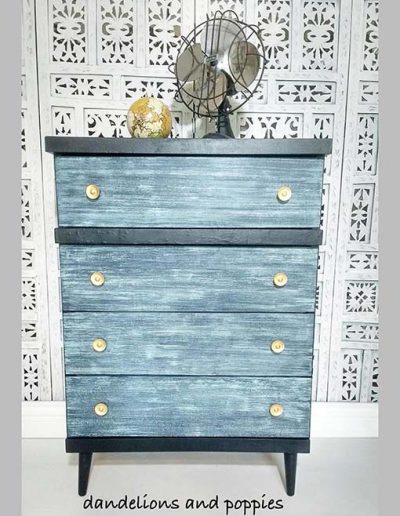 Dresser - Lamp black and blue grasscloth paint effect. Designed for an online course