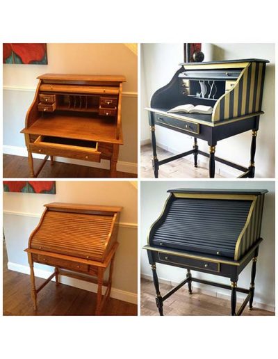 Roll Top Desk - Black and gold detailing