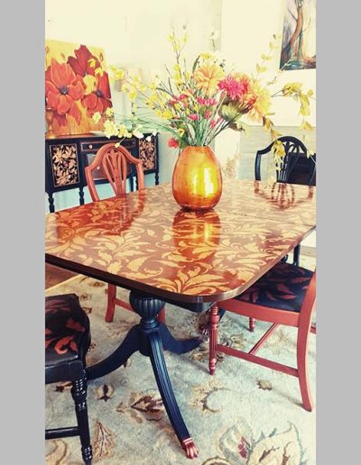 Dining Table stain over cream stencilling