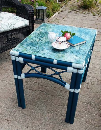 Raffia Table inset with decoupage