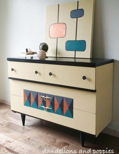 Chest of Drawers - Cream and brown with harlequin design